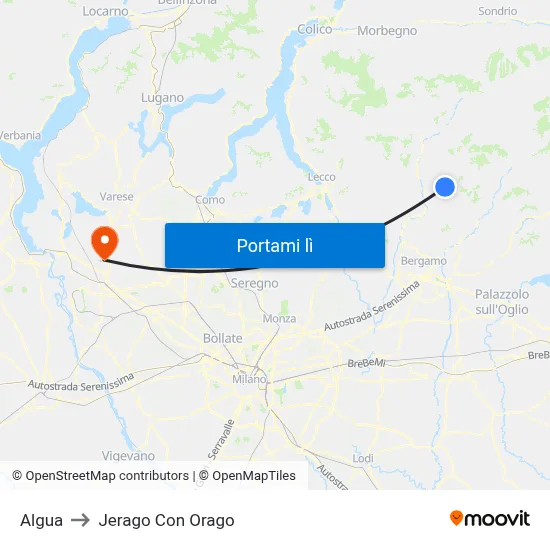 Algua to Jerago Con Orago map