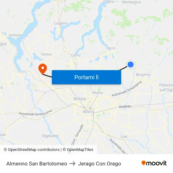 Almenno San Bartolomeo to Jerago Con Orago map