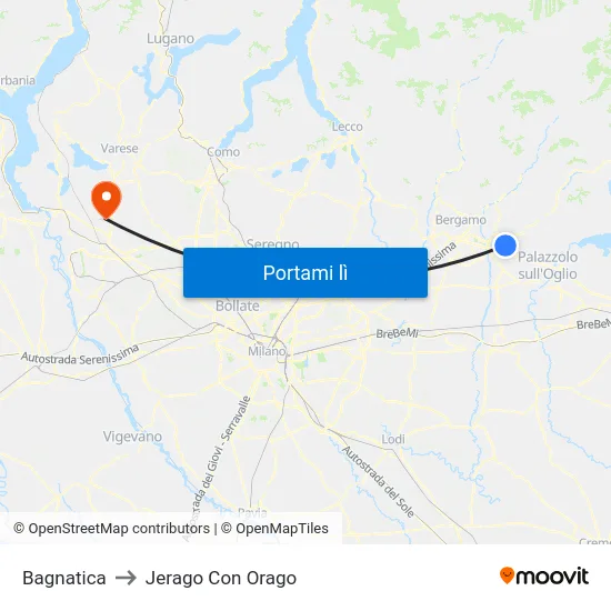 Bagnatica to Jerago Con Orago map