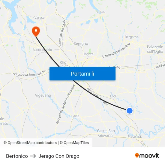 Bertonico to Jerago Con Orago map