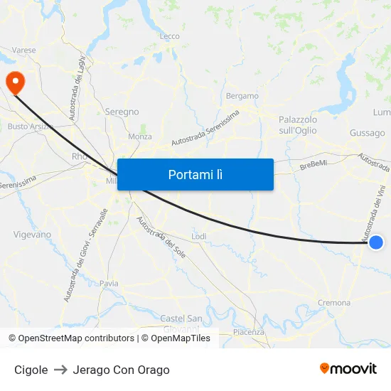 Cigole to Jerago Con Orago map