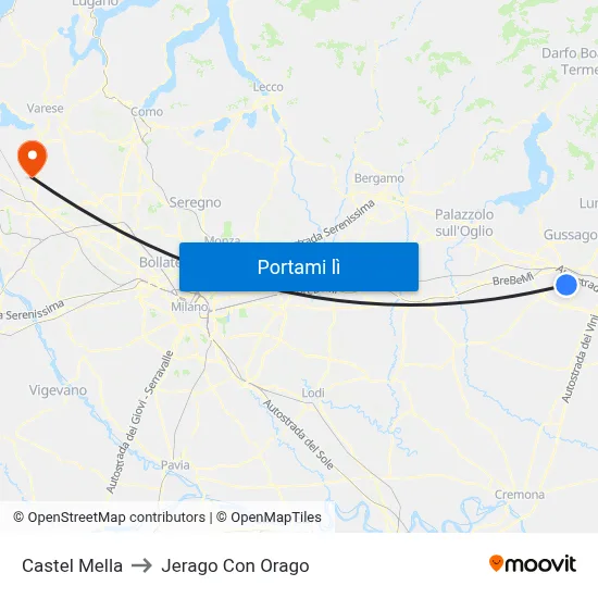 Castel Mella to Jerago Con Orago map