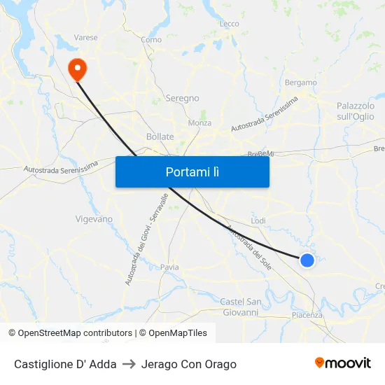 Castiglione D' Adda to Jerago Con Orago map