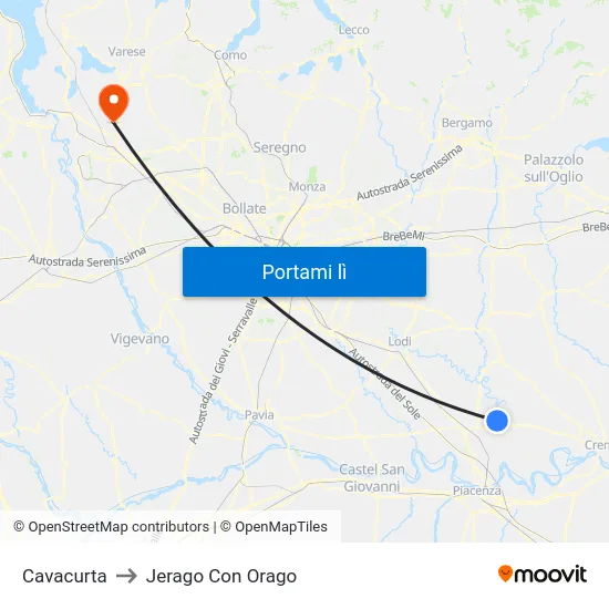 Cavacurta to Jerago Con Orago map