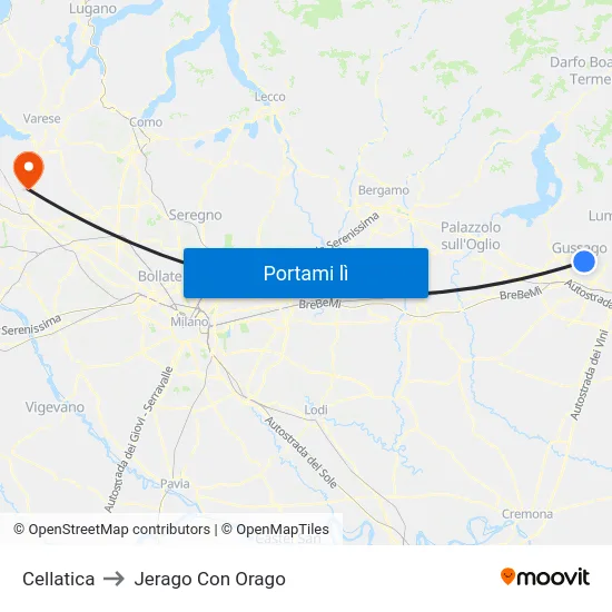 Cellatica to Jerago Con Orago map
