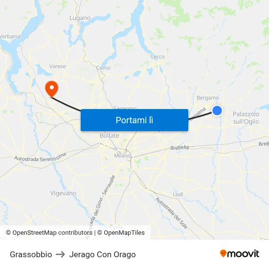 Grassobbio to Jerago Con Orago map