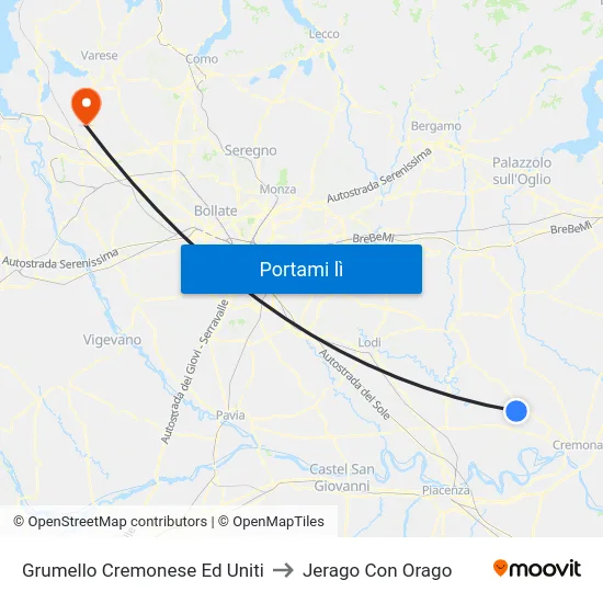 Grumello Cremonese Ed Uniti to Jerago Con Orago map