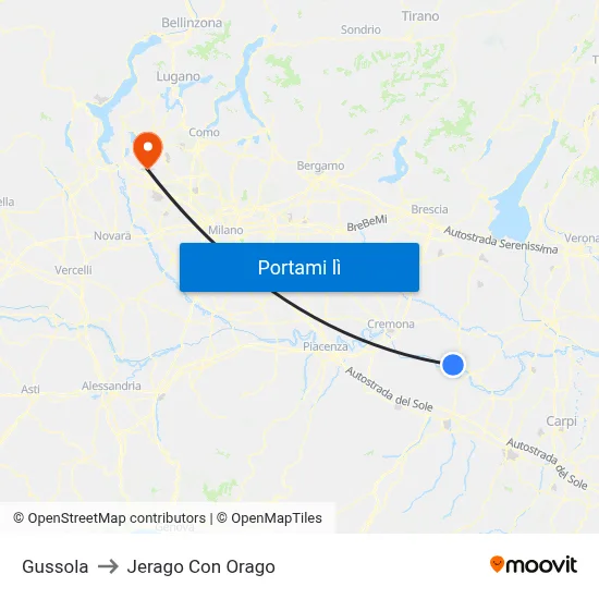 Gussola to Jerago Con Orago map