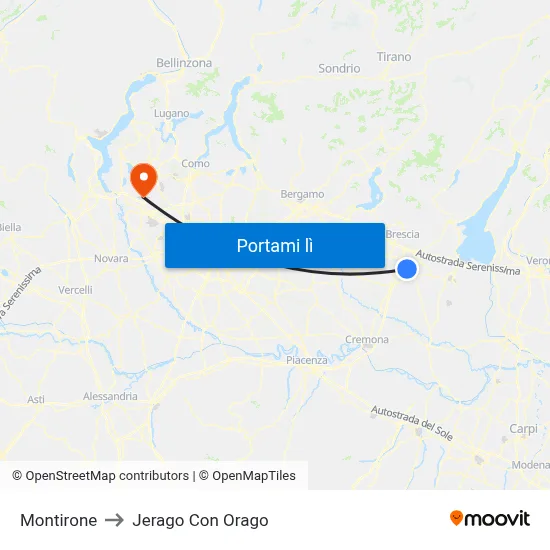 Montirone to Jerago Con Orago map