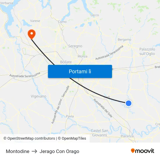 Montodine to Jerago Con Orago map