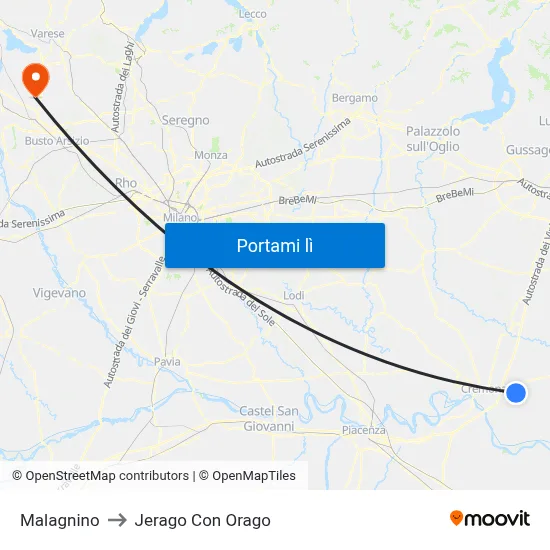 Malagnino to Jerago Con Orago map