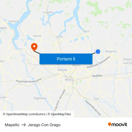 Mapello to Jerago Con Orago map