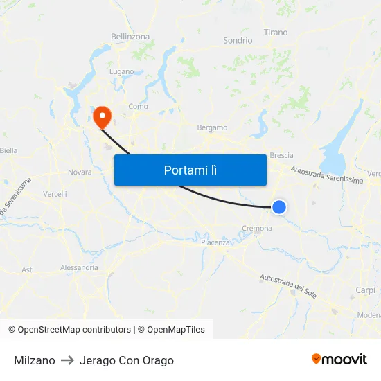 Milzano to Jerago Con Orago map