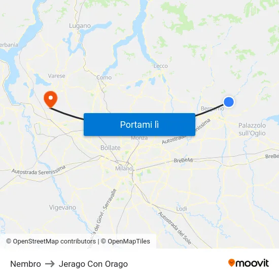 Nembro to Jerago Con Orago map