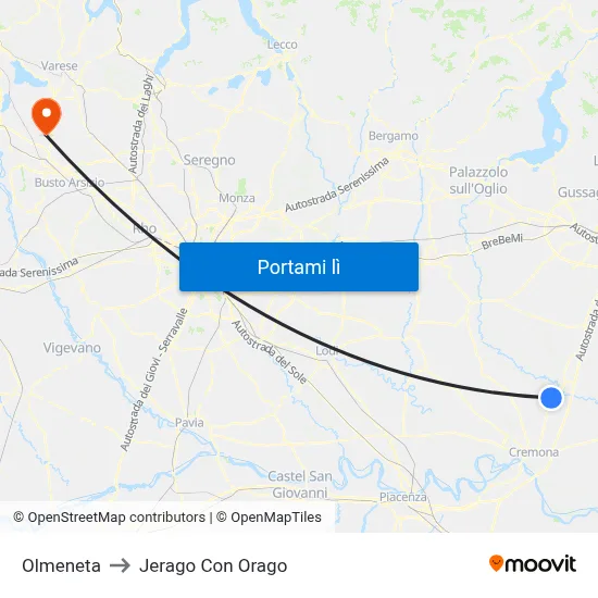 Olmeneta to Jerago Con Orago map