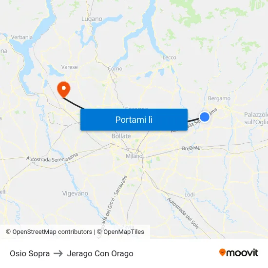 Osio Sopra to Jerago Con Orago map
