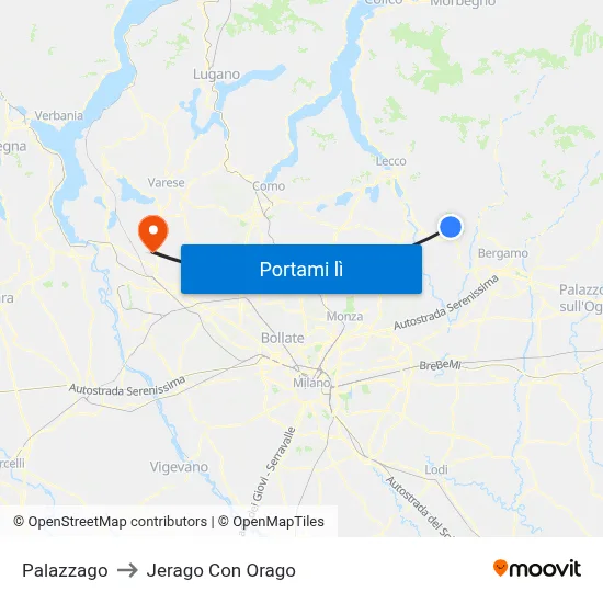 Palazzago to Jerago Con Orago map