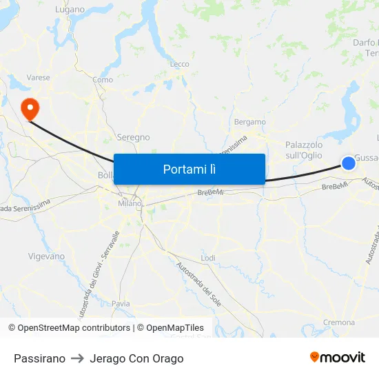 Passirano to Jerago Con Orago map