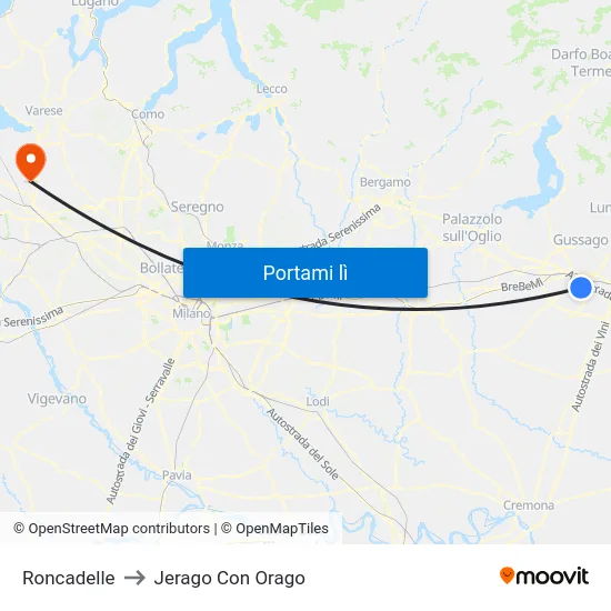 Roncadelle to Jerago Con Orago map