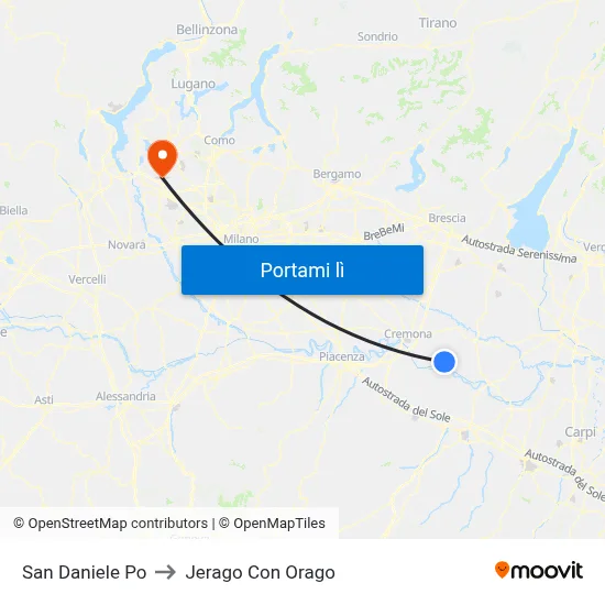 San Daniele Po to Jerago Con Orago map