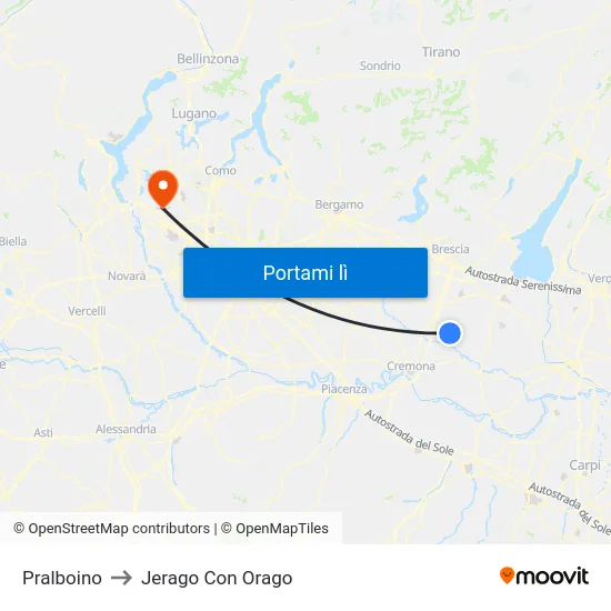 Pralboino to Jerago Con Orago map