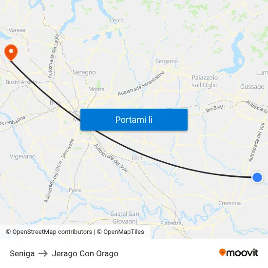 Seniga to Jerago Con Orago map