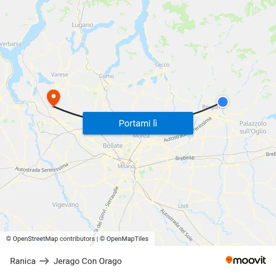 Ranica to Jerago Con Orago map