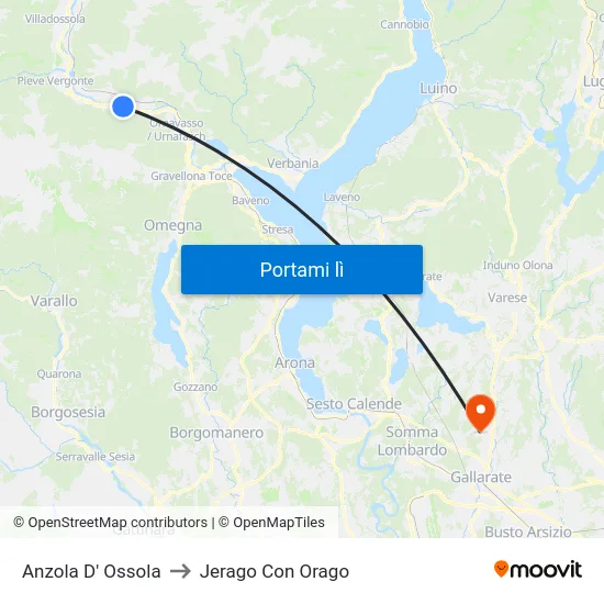 Anzola D' Ossola to Jerago Con Orago map