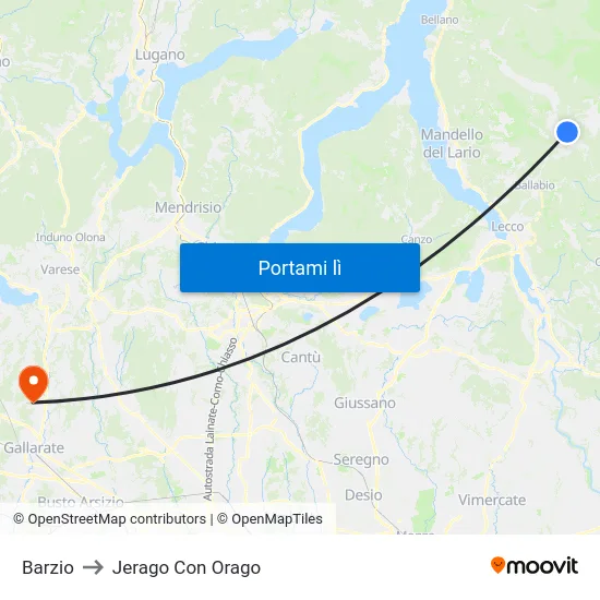 Barzio to Jerago Con Orago map