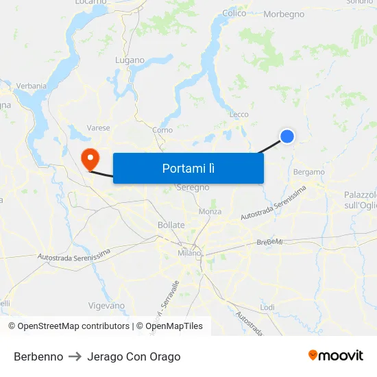 Berbenno to Jerago Con Orago map