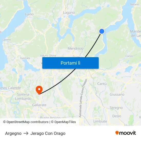 Argegno to Jerago Con Orago map