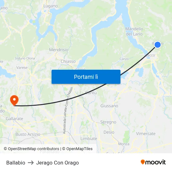 Ballabio to Jerago Con Orago map