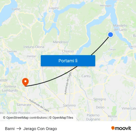 Barni to Jerago Con Orago map
