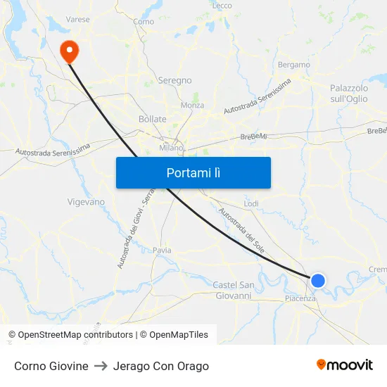 Corno Giovine to Jerago Con Orago map