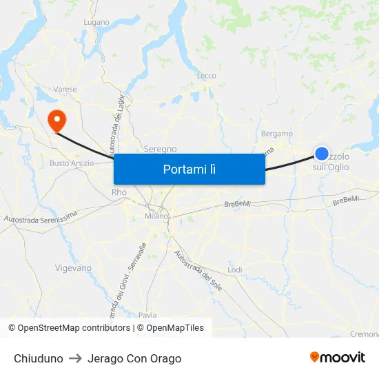 Chiuduno to Jerago Con Orago map