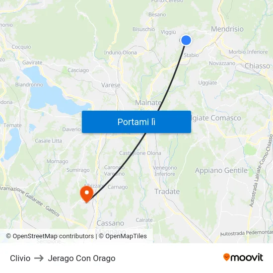 Clivio to Jerago Con Orago map