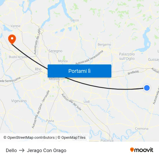 Dello to Jerago Con Orago map
