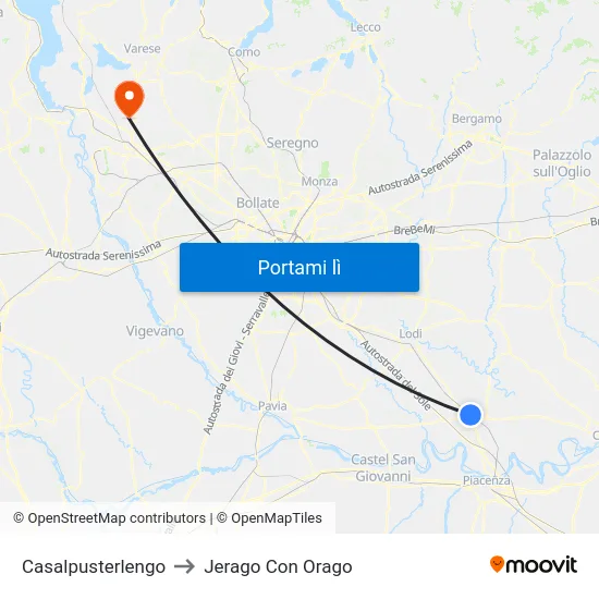 Casalpusterlengo to Jerago Con Orago map