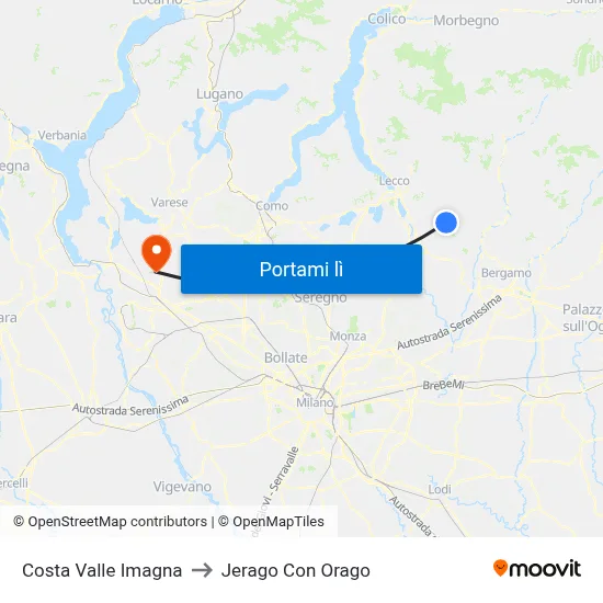 Costa Valle Imagna to Jerago Con Orago map