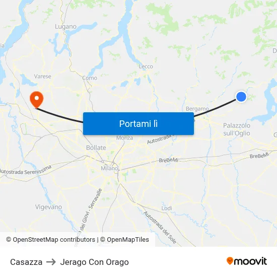 Casazza to Jerago Con Orago map