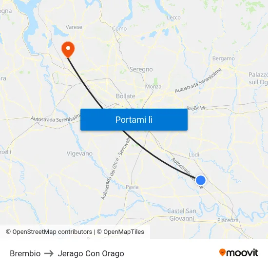 Brembio to Jerago Con Orago map