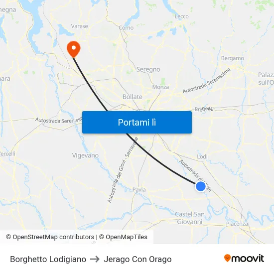 Borghetto Lodigiano to Jerago Con Orago map