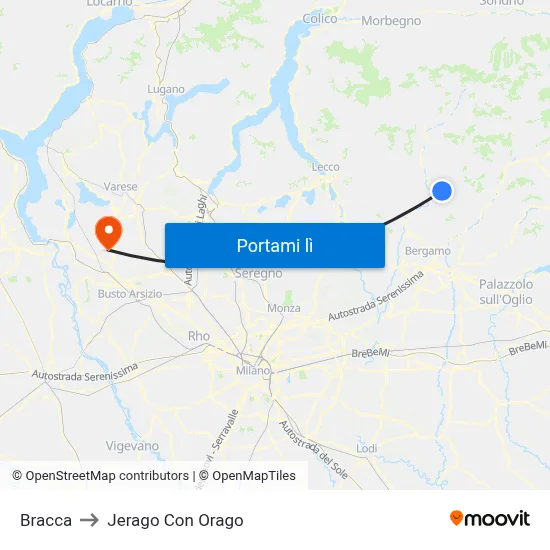 Bracca to Jerago Con Orago map