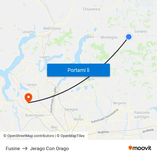 Fusine to Jerago Con Orago map