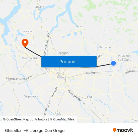 Ghisalba to Jerago Con Orago map