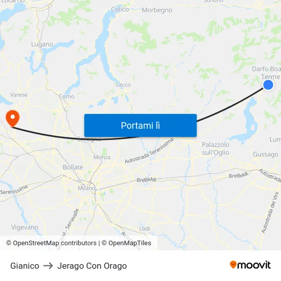 Gianico to Jerago Con Orago map