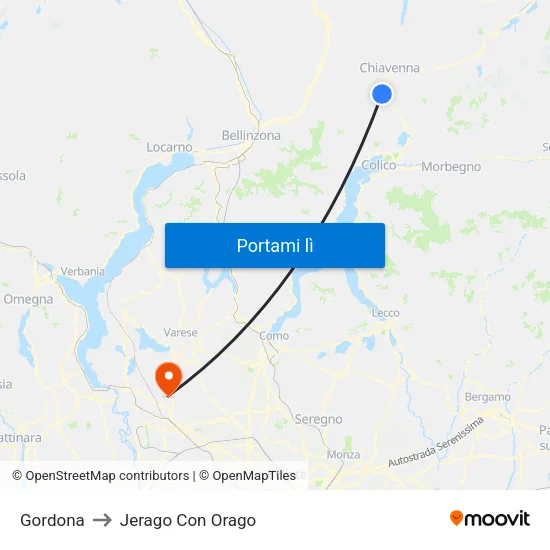 Gordona to Jerago Con Orago map