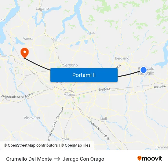 Grumello Del Monte to Jerago Con Orago map