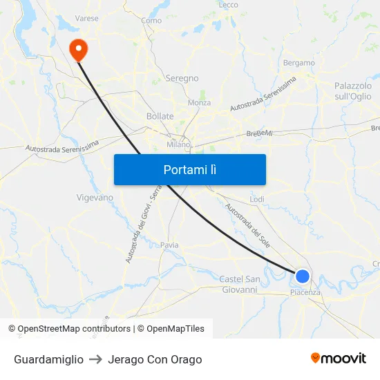 Guardamiglio to Jerago Con Orago map