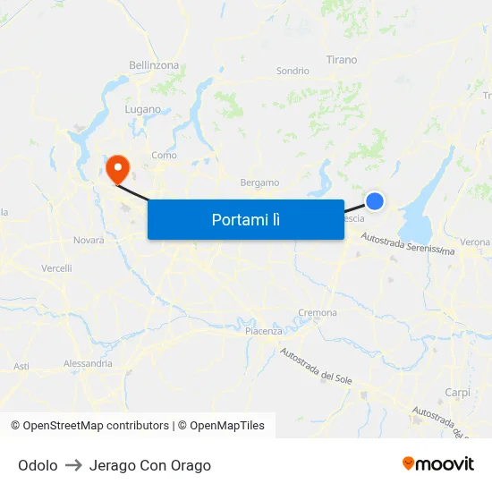 Odolo to Jerago Con Orago map